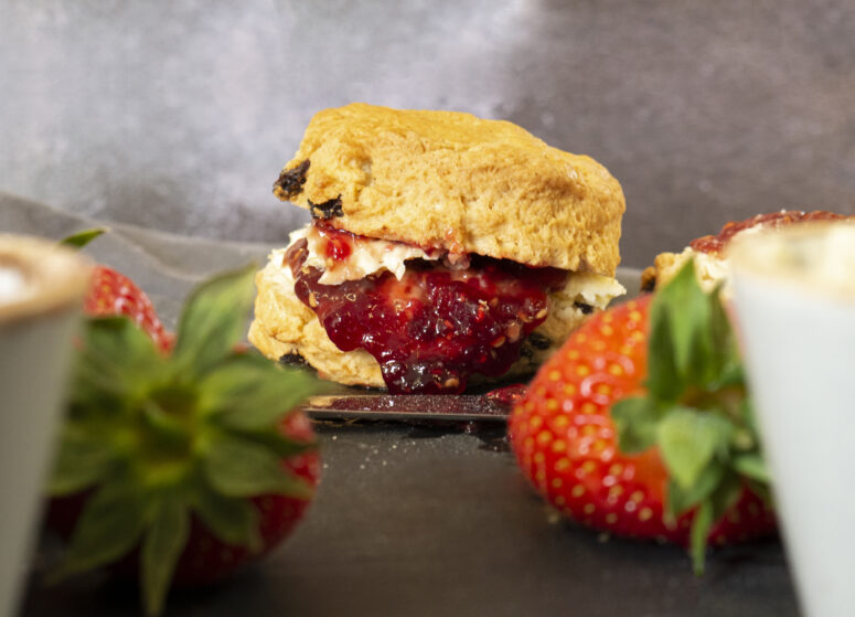 Scone with jam and cream
